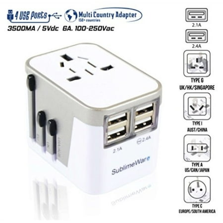 International Power Adapter 4 Port USB Wall Charger 3500mA USB Charge Ports Type I , Type C , Type G , Type A EU US UK CHINA World Travel Adapter - Best Universal Adapter Plug (Silver) By