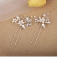 thumbnail image 3 of Bridal Hair Pieces, Beusoulove Wedding Hair Pin Crystal Flower Hair Accessories with Rhinestone and Faux Pearl for Girls, Women, Silver, 2 Count (Pack of 1), 3 of 5