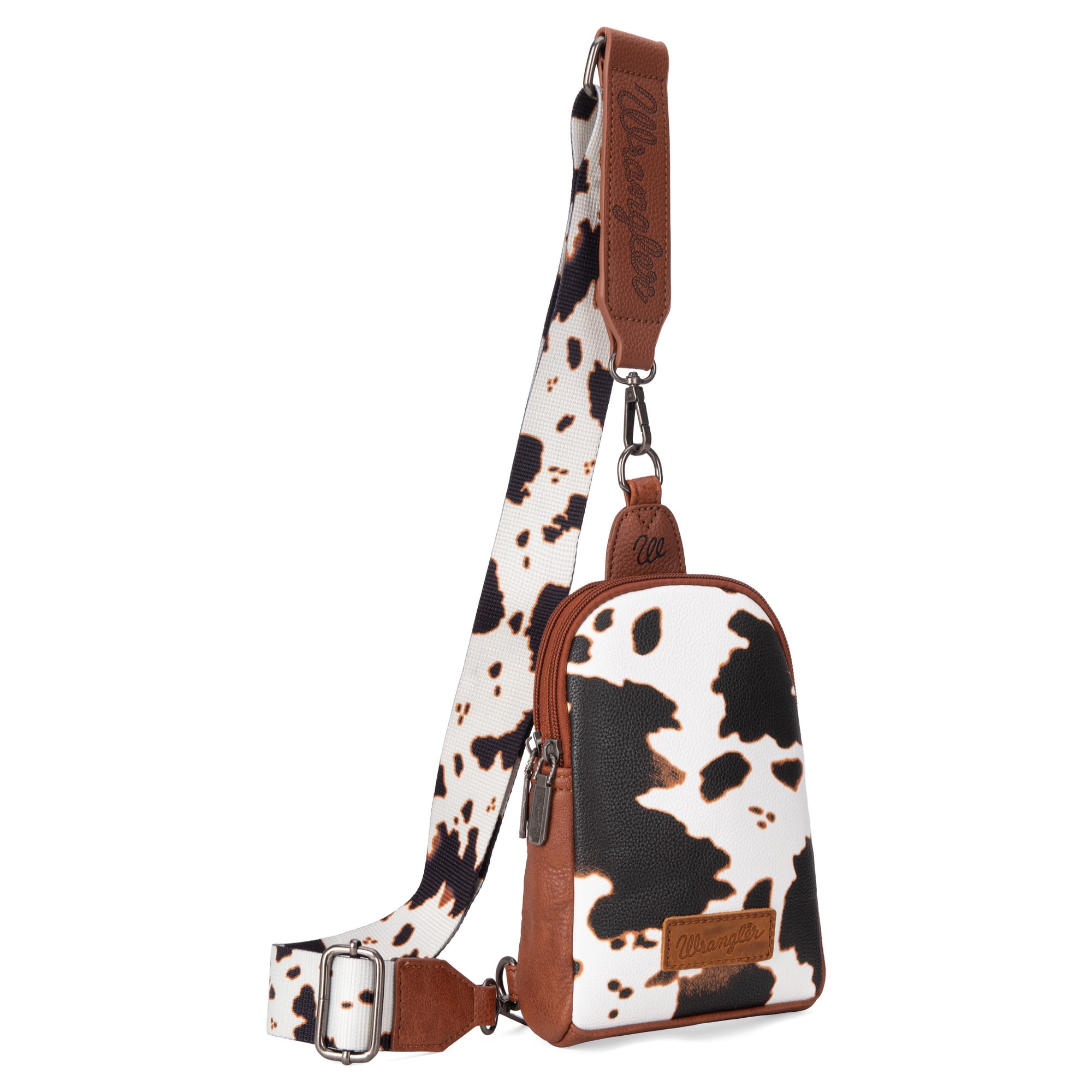 Wrangler Cow Print Crossbody Bags for Women Western Sling Bag with Adjustable Starp Cross Body Purse, Brown
