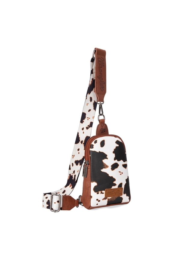 Wrangler Cow Print Crossbody Bags for Women Western Sling Bag with Adjustable Starp Cross Body Purse, Brown