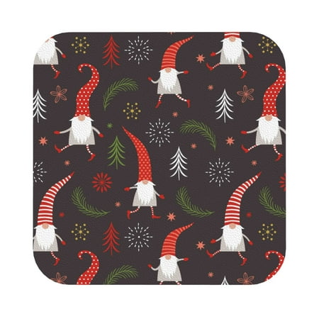 

Coaee Cute Christmas Gnomes Print Leather Coasters Set of 6 Non-Slip Washable Cup Coasters for Home Office Bar Square