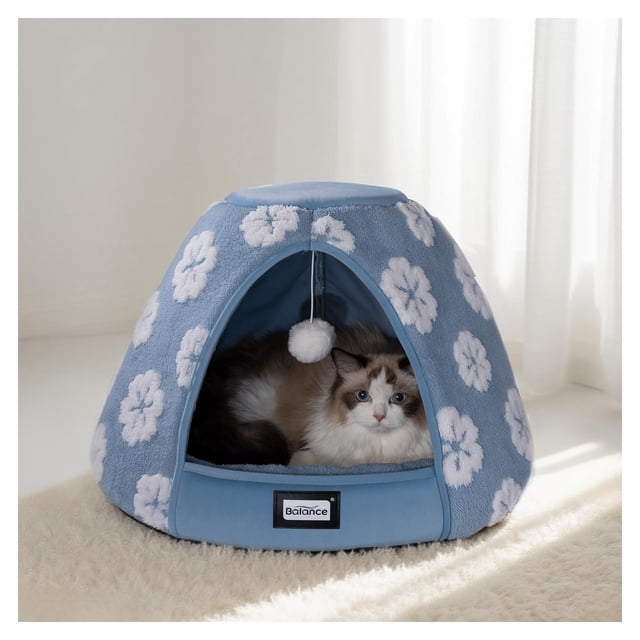 Cama para Gatos BALANCE Cueva 2 en 1 Ultra Suave de Felpa Azul 53 cm
