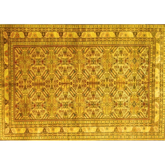 Ahgly Company Machine Washable Indoor Rectangle Persian Yellow Traditional Area Rugs, 7' x 10'