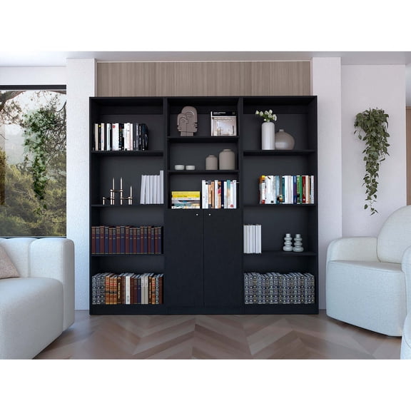 FM FURNITURE Munds 3 Piece Living Room Set Black Engineered Wood