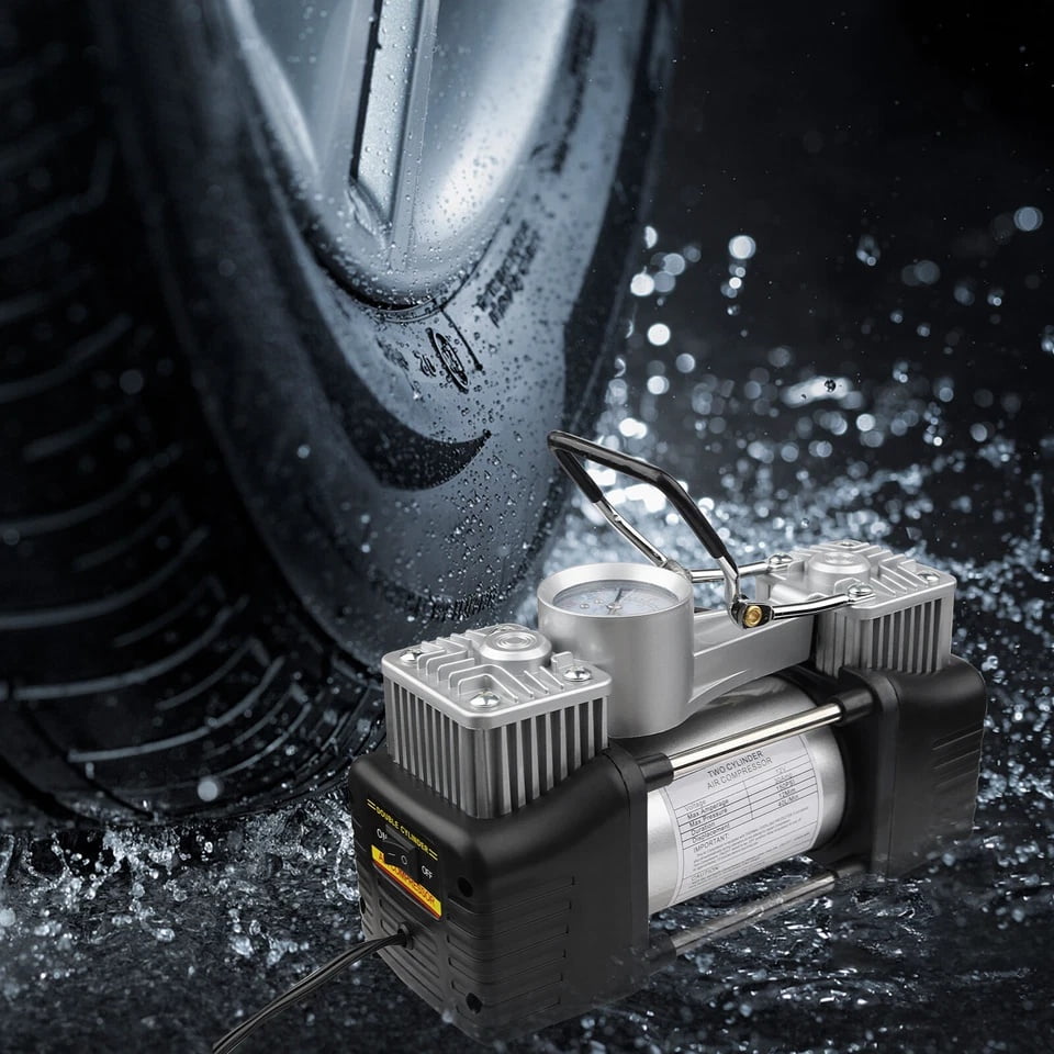 Tire Inflator Portable Air Compressor, 12V DC Double Cylinders Heavy Duty Air Pump With Digital Pressure Gauge,150PSI Emergency LED Light for Truck, SUV, Car, RV