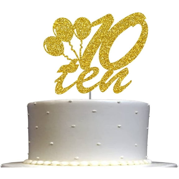 10th Birthday Cake Topper Gold Glitter, Number Ten Children Birthday Party Decoration Ideas, Sturdy Doubled Sided Glitter, Acrylic Stick. Made in USA
