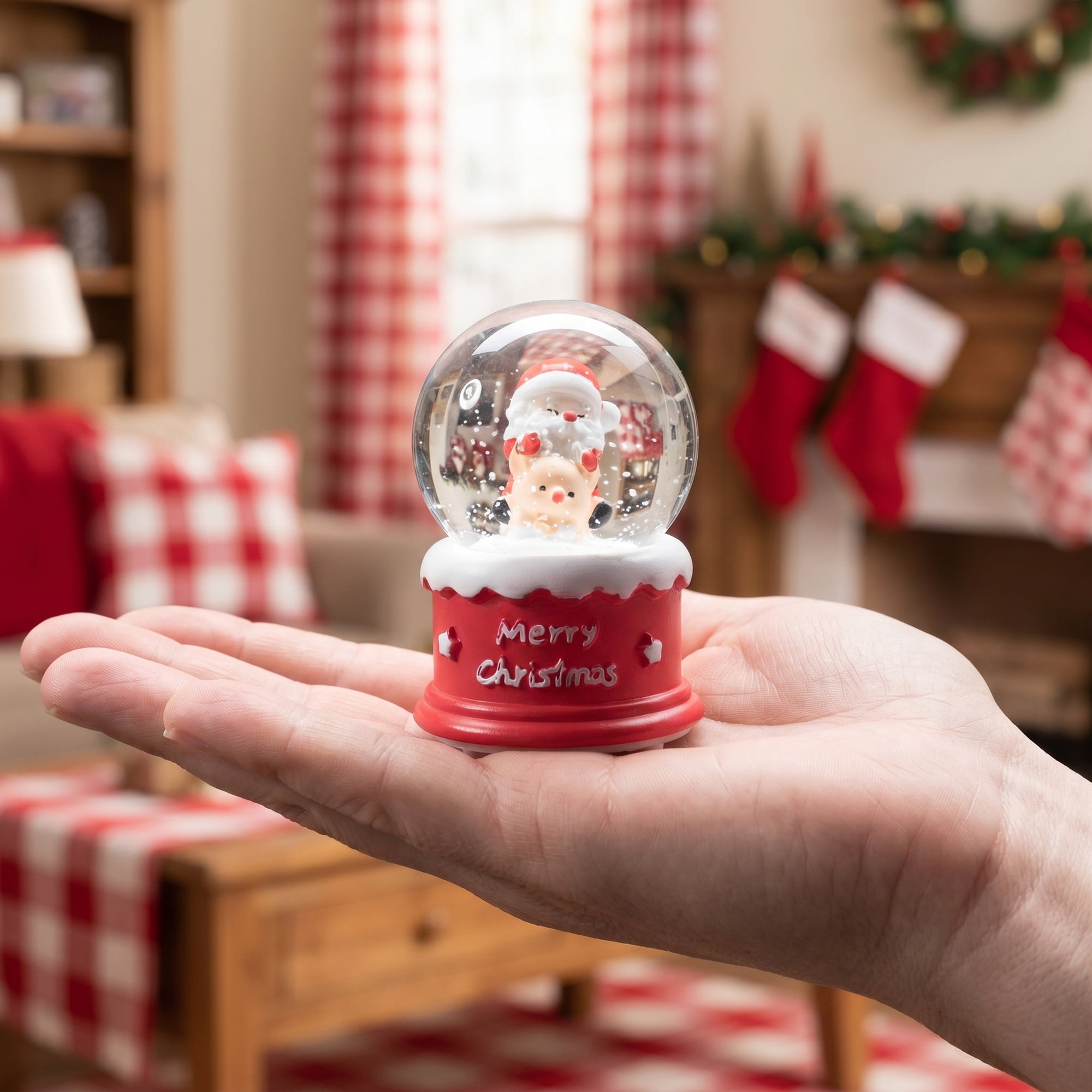 Unique Bargains Light Up Crystal Ball LED Glitter Snow Globe Red M 1.8" x 1.8" x 2.7"