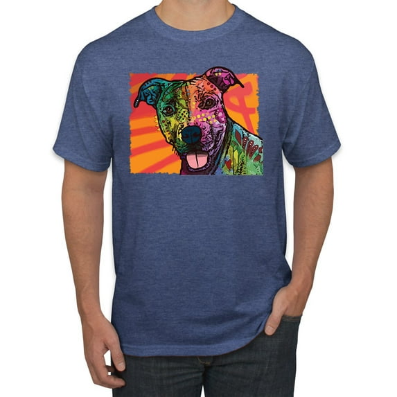 Cute Smiling Neon Pitbull Dog Breed Dog Lover Men's Graphic T-Shirt, Vintage Heather Blue, Large