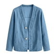 thumbnail image 3 of AherBiu Jean Cardigan for Women Button down V Neck Collarless Long Sleeve Oversized Denim Jacket with Pockets(XX-Large,Sky Blue), 3 of 7