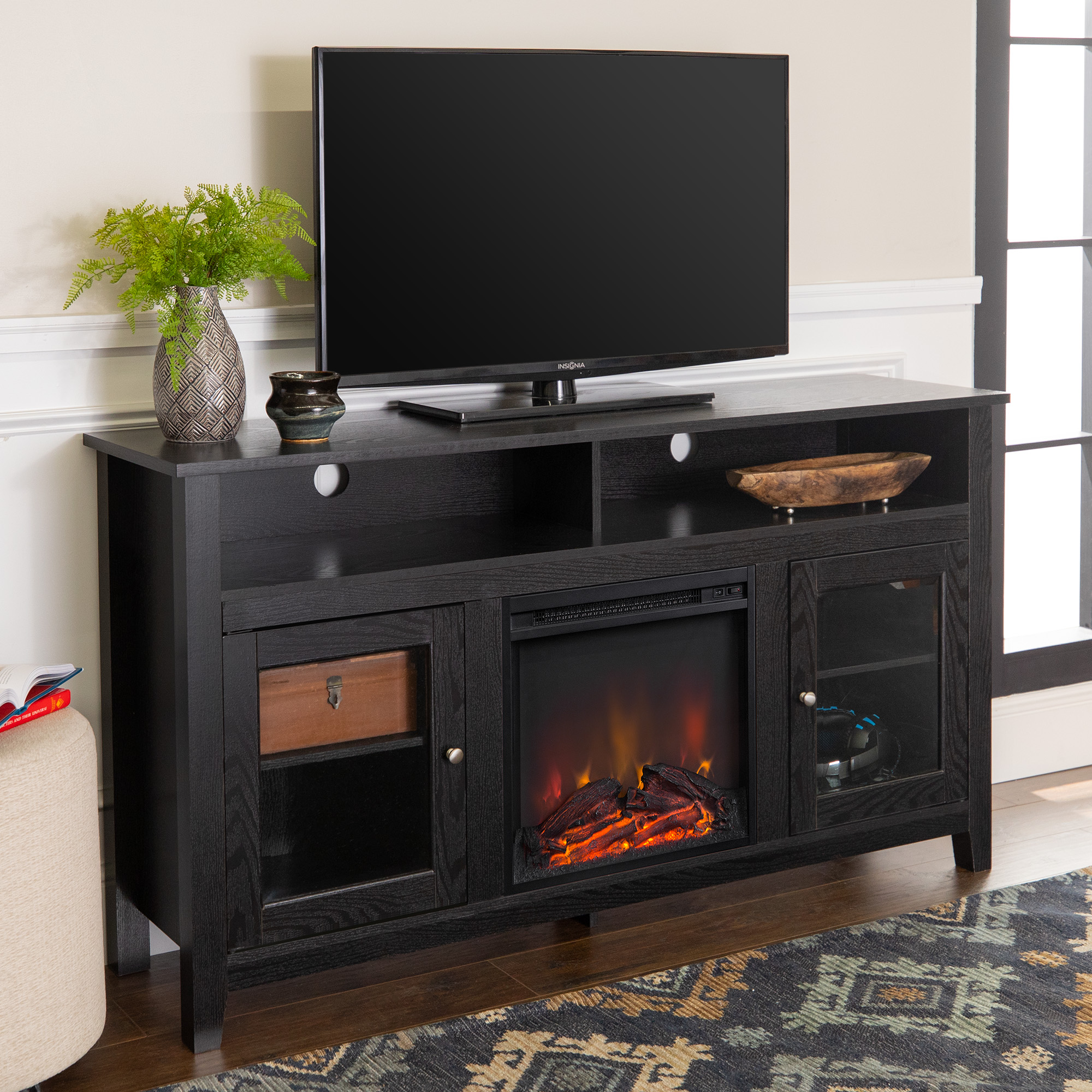 Woven Paths Highboy 2 Door Electric Fireplace TV Stand For TVs Up To 65 