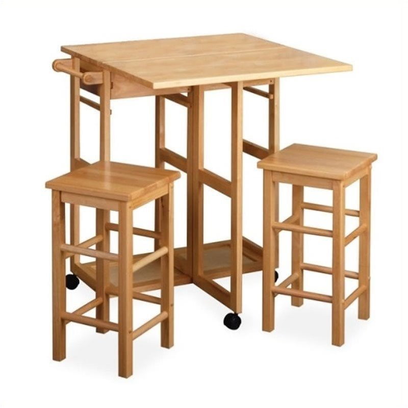 Winsome 39330 Suzanne 3PC Set Space Saver with 2 Stools Square Teak for sale online 