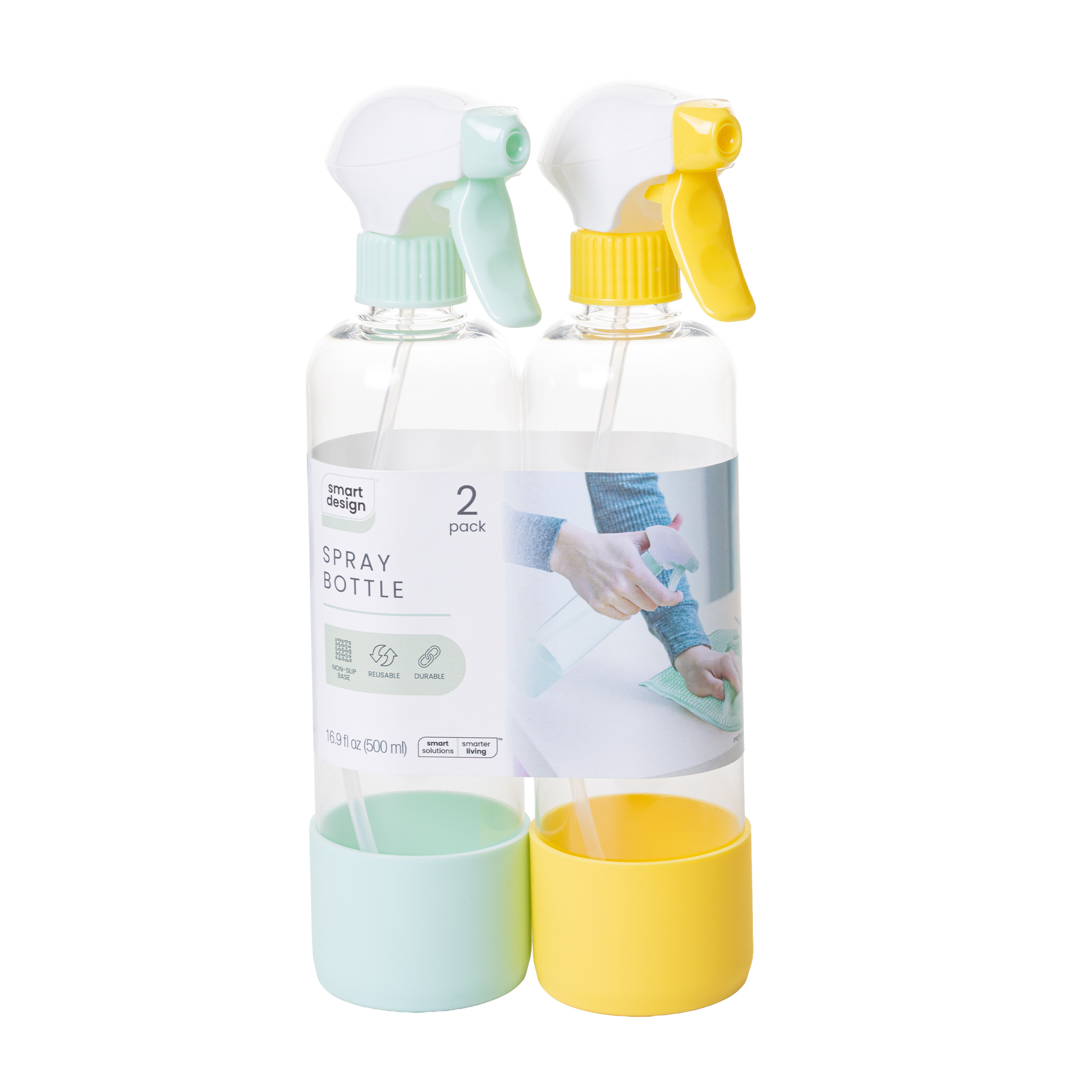 Smart Design 2-Pack Refillable Spray Bottles, 16.9 fl oz Each, Assorted Colors, Reusable and Multi-Use