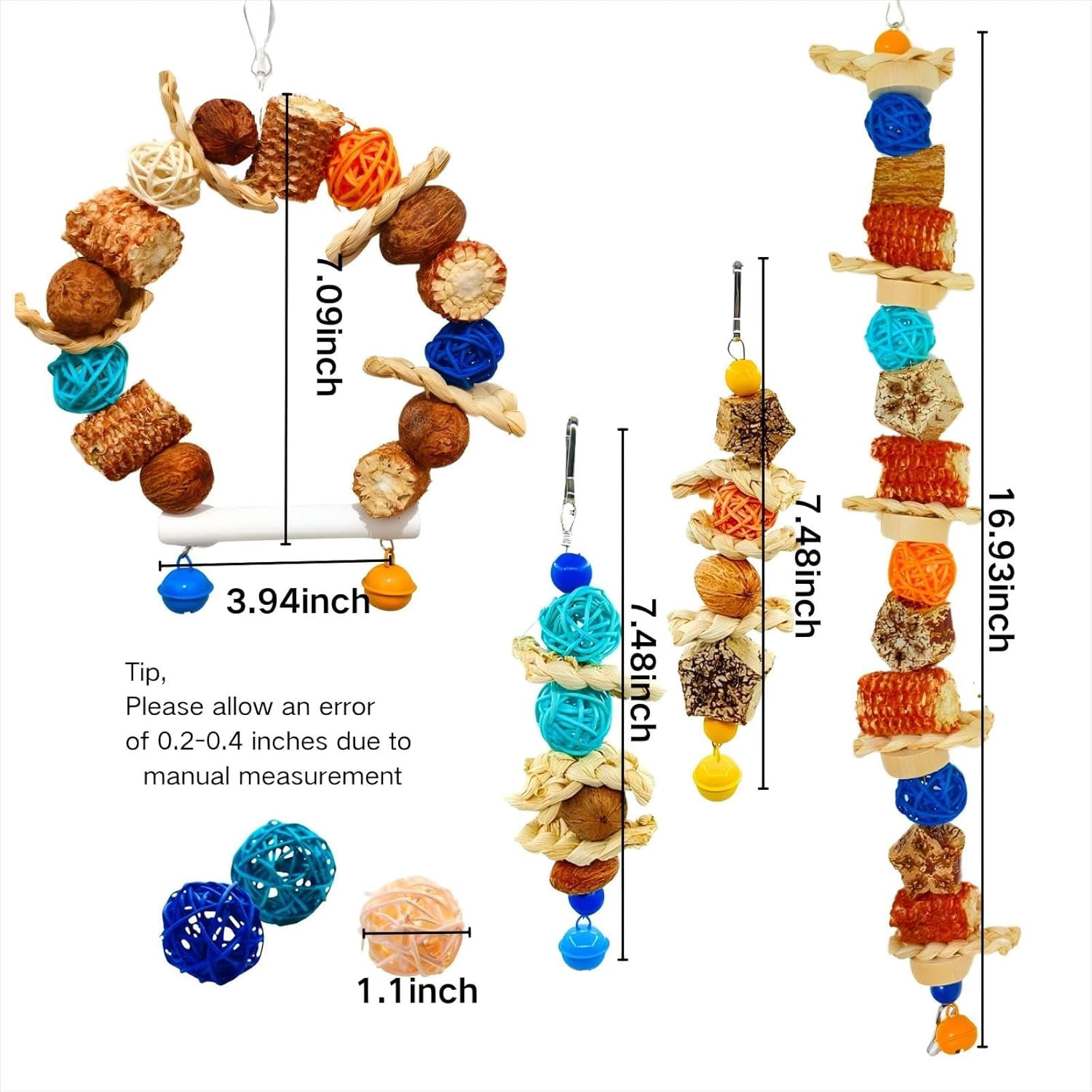 Parakeet Swing Toys, Bird Cage Hanging Chewing Toys, Natural Bird Parrot Toys
