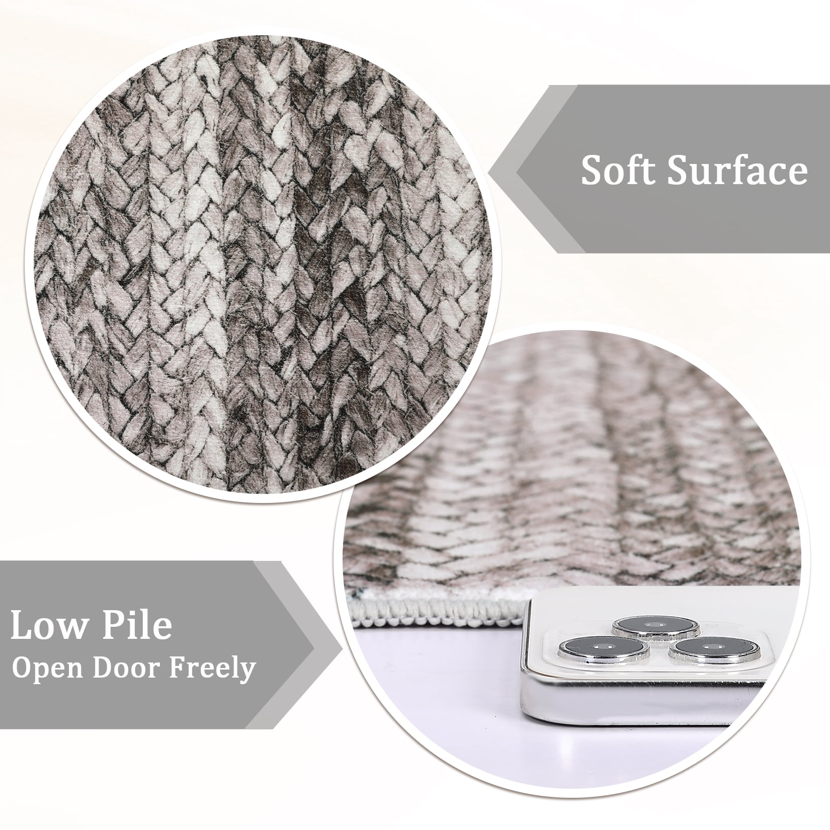 FairOnly 9'x12' Grey Modern Area Rugs for Living Room Washable Braided Print Ultra-Thin Rugs for Bathroom Indoor Floor Carpet Bedroom Area Rugs