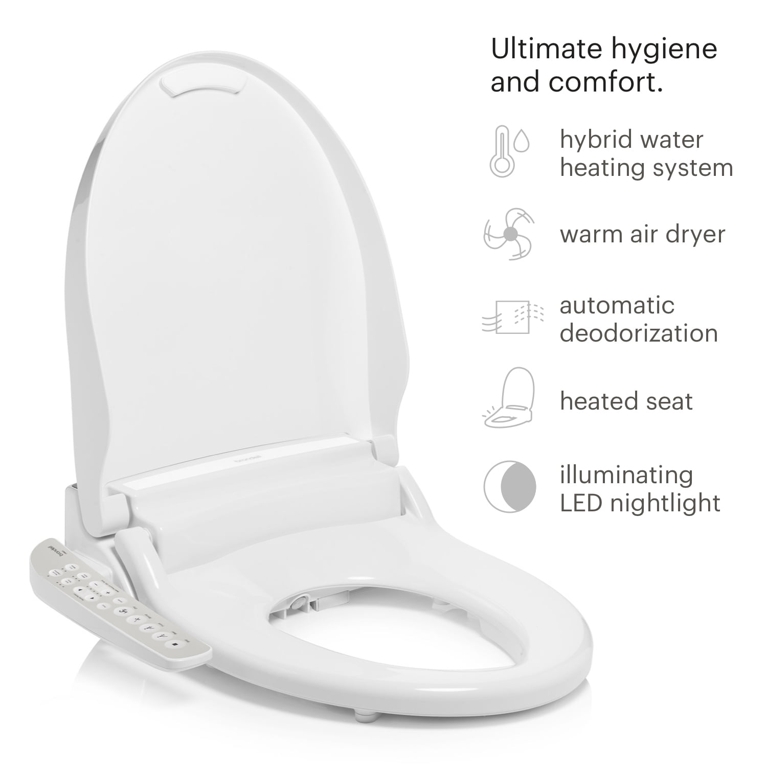 Brondell Swash Select DR801 Sidearm Bidet Seat with Warm Air Dryer and Deodorizer, Elongated White