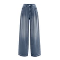 thumbnail image 5 of Yangnuo Women High Waist Pleated Gradient Washed Wide Leg Jeans Loose Fit Casual Denim Long Pants With Pockets, 5 of 5
