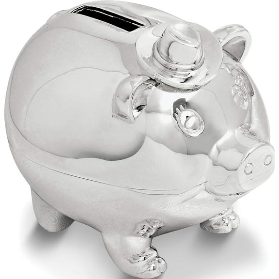 Fashion Pig Wearing Cowboy Hat Silver-Plated Polished Metal Bank (4.5 X 3.5) Made In China gp3519
