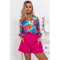 thumbnail image 4 of Women's Multicolor Floral Print V Neck 3/4 Sleeve Blouse, 4 of 14