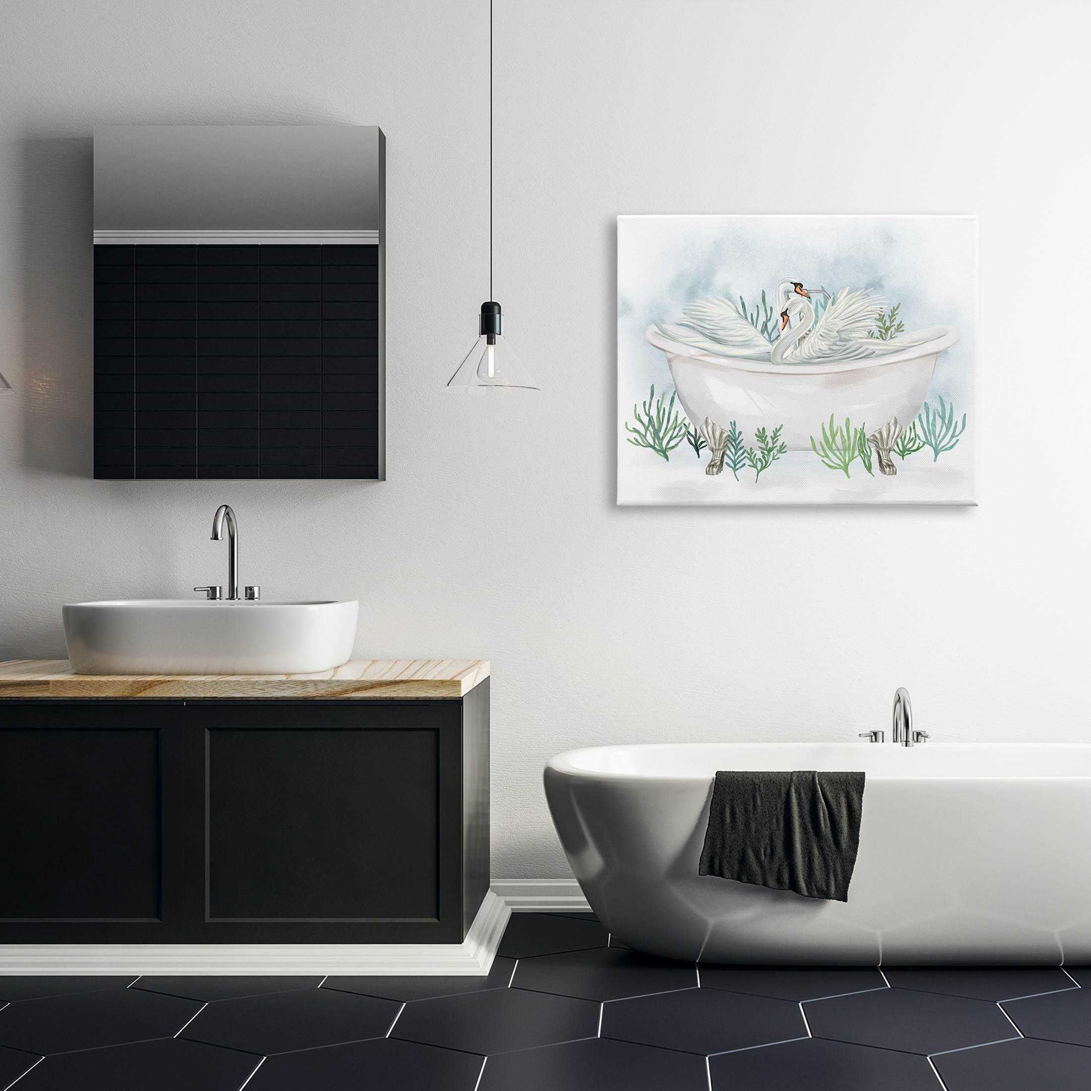 Swan Duo Bathtub Botanicals Animals & Insects Graphic Art Gallery Wrapped Canvas Print Wall Art