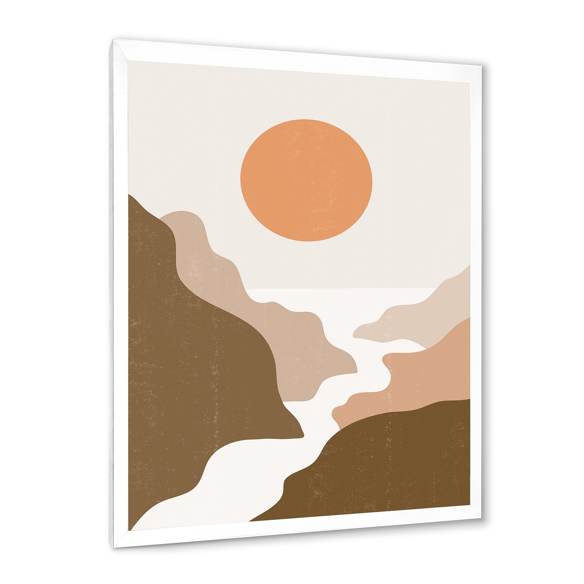 Designart 'Full Moon In Terracotta Tones Mountains' Modern Framed Art Print