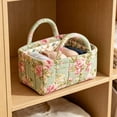 thumbnail image 4 of Floral Quilted Storage Basket with Handles, Decorative Fabric Storage Bin for Home Organization, Lightweight Container for Blankets Magazines Crafts, Multipurpose Basket for Living Room Bedroom, 4 of 6
