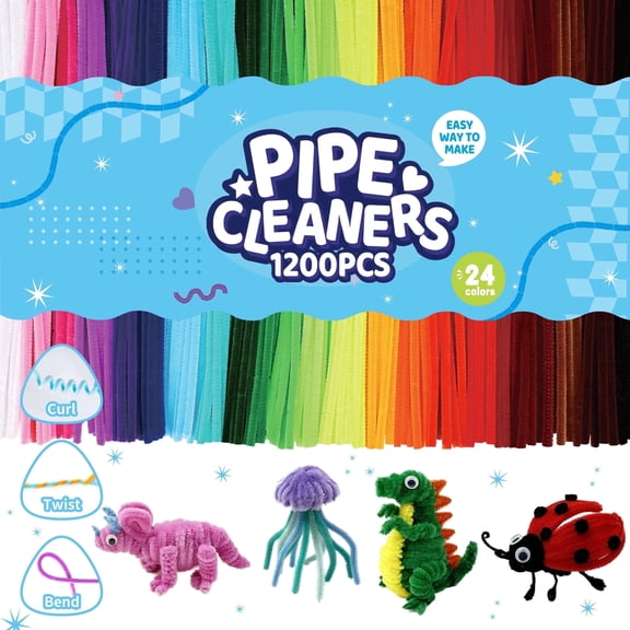 POMBUDS 1200pcs Pipe Cleaners for Crafts – 24 Assorted Colors Chenille Stem Fuzzy Sticks, 12in DIY Art Supplies for Kids and Adults