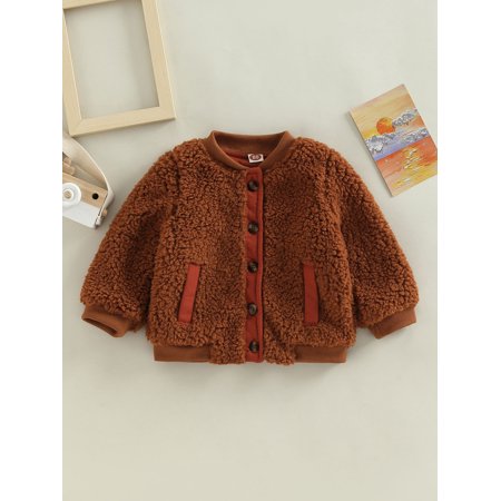 

jaweiwi Infant Baby Girls Boys Coat Patchwork Long Sleeve Button-Down Lamb Fleece Jacket Autumn Winter Warm Outerwear Size 0 6 12 18 24 M 3 Years