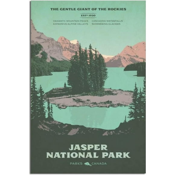 PPHAOSHO Alberta Jasper National Park Lake Tree Poster frameless Painting Canvas Wall Posters Art Picture Print Modern Home Decor 8x12inch