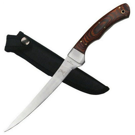 Elk Ridge Fillet Fixed Blade Knife, 6.875in, Stainless Blade, Laminated Wood Han