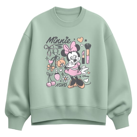 Disney - Minnie Girly Grid - Women's Oversized Fleece Crew Sweatshirt