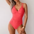 thumbnail image 7 of Oplxuo Women's Tummy Control One Piece Swimsuit Sexy V Neck Ruched Bathing Suit Push Up Vintage Padded Slimming Swimwear, 7 of 7