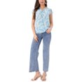 thumbnail image 2 of INSPIRAR CHIC Blusa Floral para Mujeres del Día de San Valentín con Mangas Cortas de Capucha, Tops de Chifón Casual con Volantes, M Azul Cielo, 2 of 6