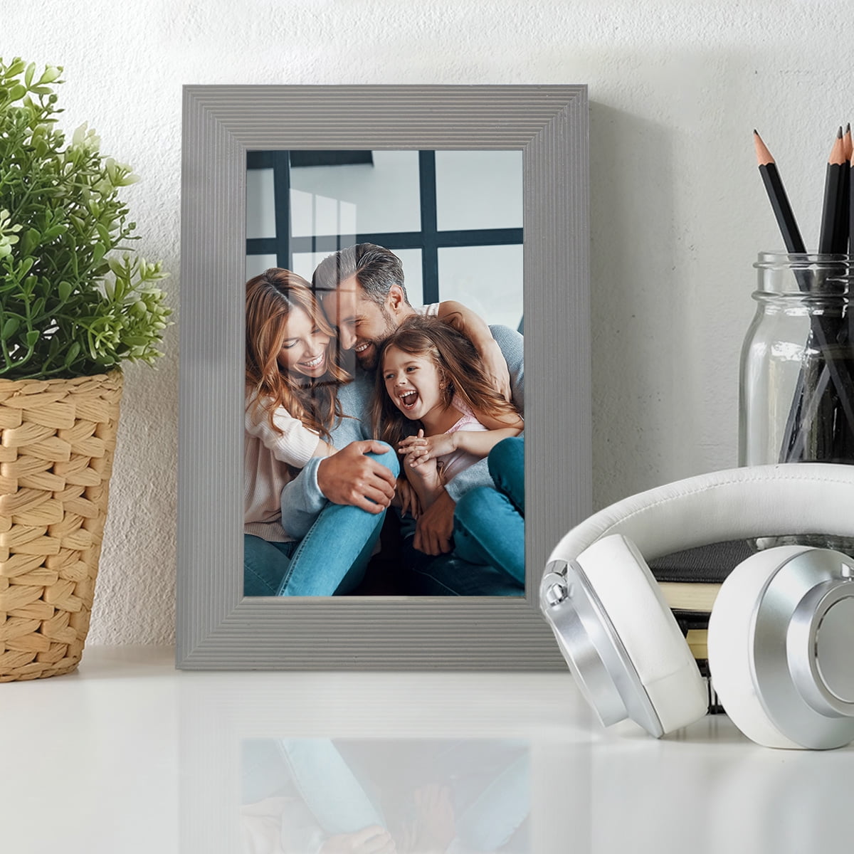 Grooved 4 in. x 6 in. Grey Picture Frame Set (Set of 4)