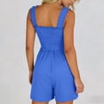 thumbnail image 6 of Womens Rompers - Summer Casual Smocked Rompers Square Neck Sleeveless Wide Leg Short Jumpsuit with Pockets (XL, Blue), 6 of 8