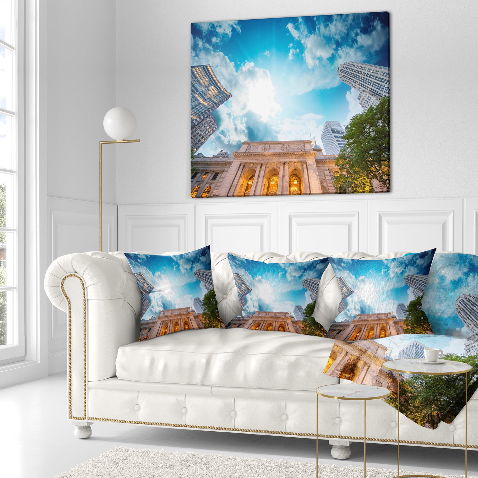Designart New York Public Library - Cityscape Throw Pillow - 18x18