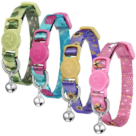 4 Pack Kitten Collar Breakaway with Bells Cute Fruit Pattern Kitten Collar Quick Release Safe Buckle 6”-8”