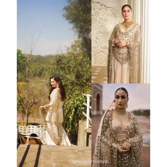 Poshida Sheesh Shessha Dupatta Dupata Gold mirror work wedding Eid Ramadan fashion Pakistani Indian