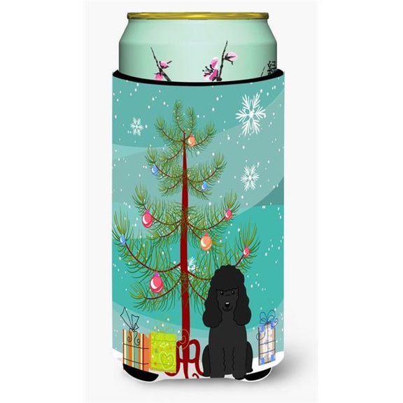 Merry Christmas Tree Poodle Black Tall Boy Beverage Insulator Hugger
