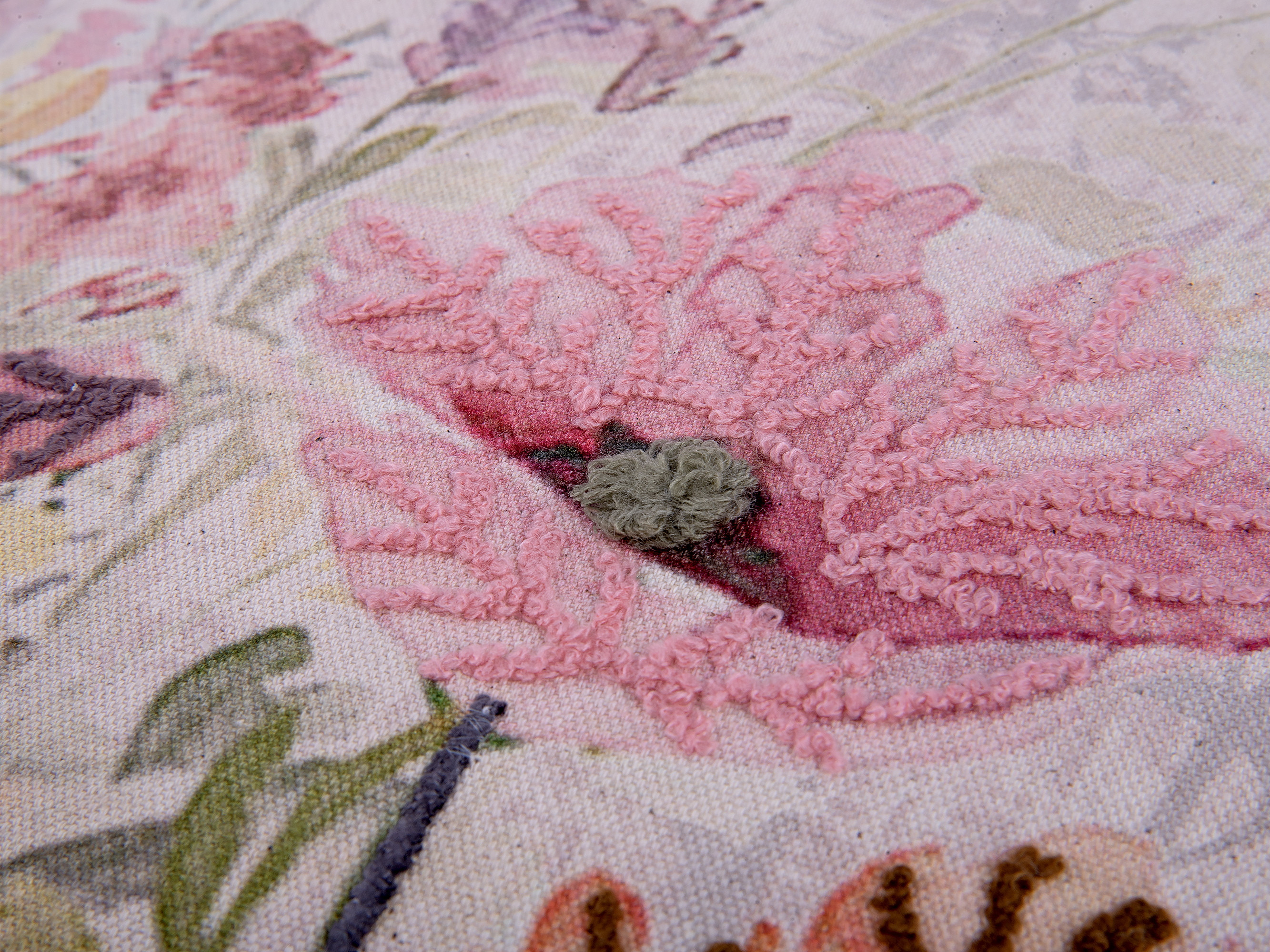 STP GOODS Pink Spring Floral Cotton Embroidered Decorative Pillow 18x18" (45x45 cm) Decorative Square Throw Pillow Cotton Couch Cushion