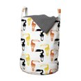 thumbnail image 1 of Tropical Laundry Bag, Toucan Birds Pattern 3 Color Silhouettes Exotic Jungle Animals, Hamper Basket with Handles Drawstring Closure for Laundromats, 13" x 19", Orange Yellow Black, by Ambesonne, 1 of 4