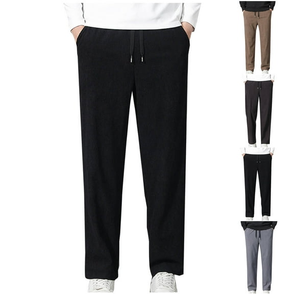safuny Men's Athletic Pants Drawstring Cotton Loose Sweatpants Pockets Joggers Trousers Running Big&Tall Casual Corduroy Pants Sports Workout Pants Activewear Black L