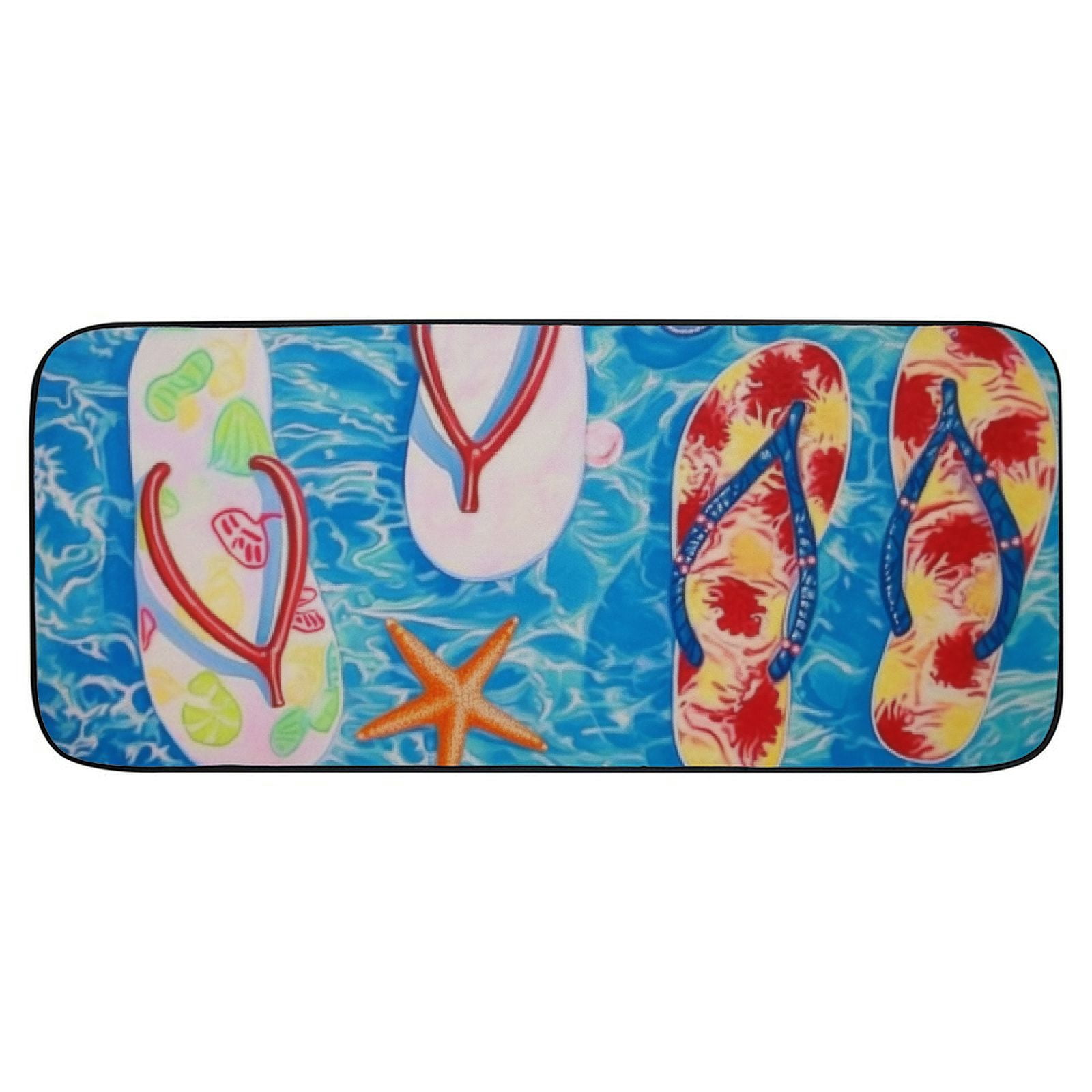 Qinduosi Summer Flip Flops Door Mat, Beach Outdoor Doormat for Entryway Nautical Indoor Entrance, Non Slip Doormat Rug with Rubber Backing, Absorbent Ocean Areas Mats Outside Patio Home 19.68*47.24 in