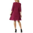 thumbnail image 3 of Vestido de gasa para mujer Inspire Chic con volantes, de capas, fluido, de manga 3/4, corte A, hasta la rodilla, color rojo vino, talla M, 3 of 6