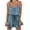 Blue, variant on Women's Denim Jean Romper Shorts V Neck Spaghetti Strap Belted Short Jumpsuits Flared Ruffle Shorts (XL, Blue)