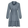 thumbnail image 4 of Annhoo Casual Dress for Women V Neck Drawstring Long Puff Sleeve Mini Dress Fall Ruffle Tiered Pleated Dresses, 4 of 6