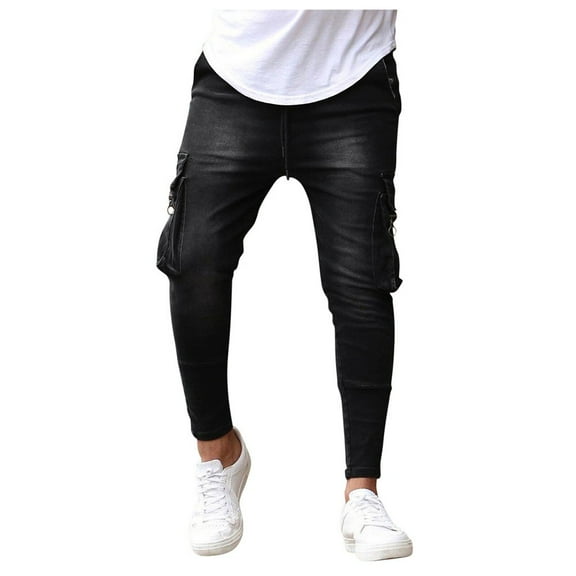 DDAPJ pyju Jeans for Men Cargo Jans Pants Ripped Frayed Skinny Jeans Fashion Lightweight Stretchy Street Skateboard Jeans Denim Pants