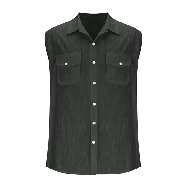 Camiseta sin mangas con cuello alto para hombre, informal y a la moda, con botones sueltos, sin mangas, con cuello alto, blusa para hombre