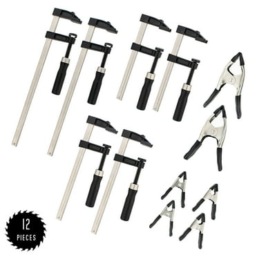 DCT Sliding Arm Bar Clamp Set - 12pc Spring and F Clamps Woodworking Clamps Set