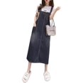 thumbnail image 3 of COWOKA Vestido con tirantes de mezclilla para mujer, talla grande, suelto, casual, color sólido, falda de longitud media, 3 of 5
