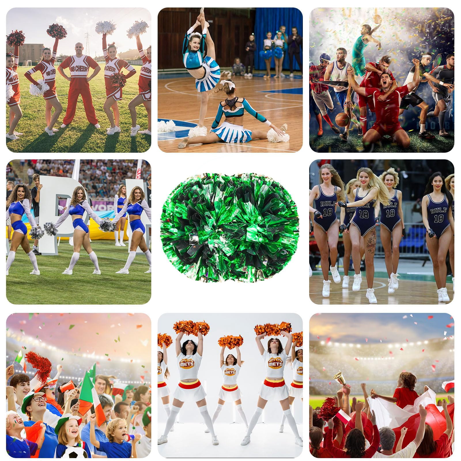 10 Pcs Cheerleading Pom Poms, Cheerleader Pompoms with Handle Style,Fit for Team Spirit Sports Dance Cheering